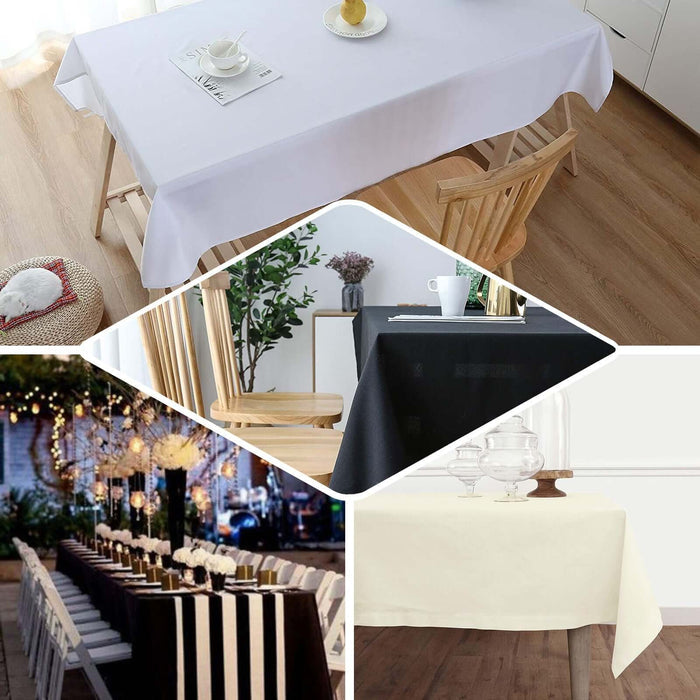 Assorted tablecloths in various colors and styles for dining decor.