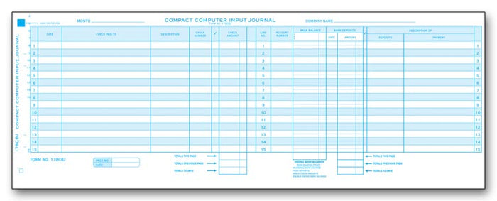 178CBJ Compact Computer Input Journal 16 x 6" QTY 25