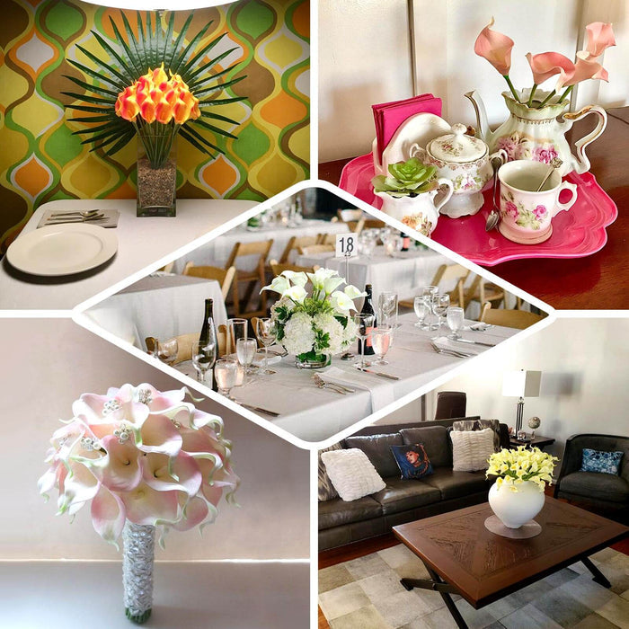 A collage of floral arrangements and table settings in various styles and colors.