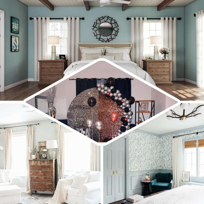 Stylish bedroom decor with various design elements and color schemes.