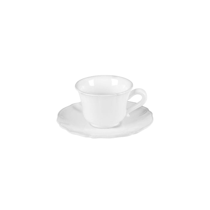 Alentejo White Stoneware Tea Cup and Saucer — overall form and detail