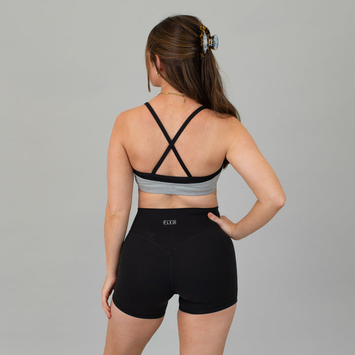 Heather Light Gray + Black Austin Sports Bra - Medium Support by FLEO - 4