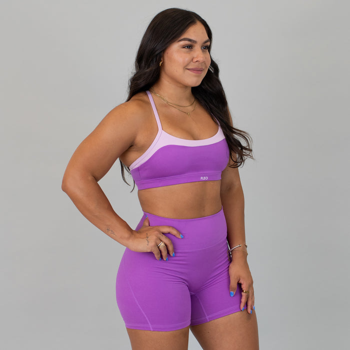 Heather Neon Purple + Orchid Bouquet Austin Sports Bra - Medium Support by FLEO - 4