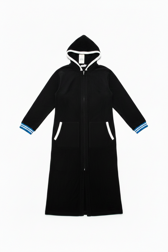 bathrobe terry lightweight varsity design - black