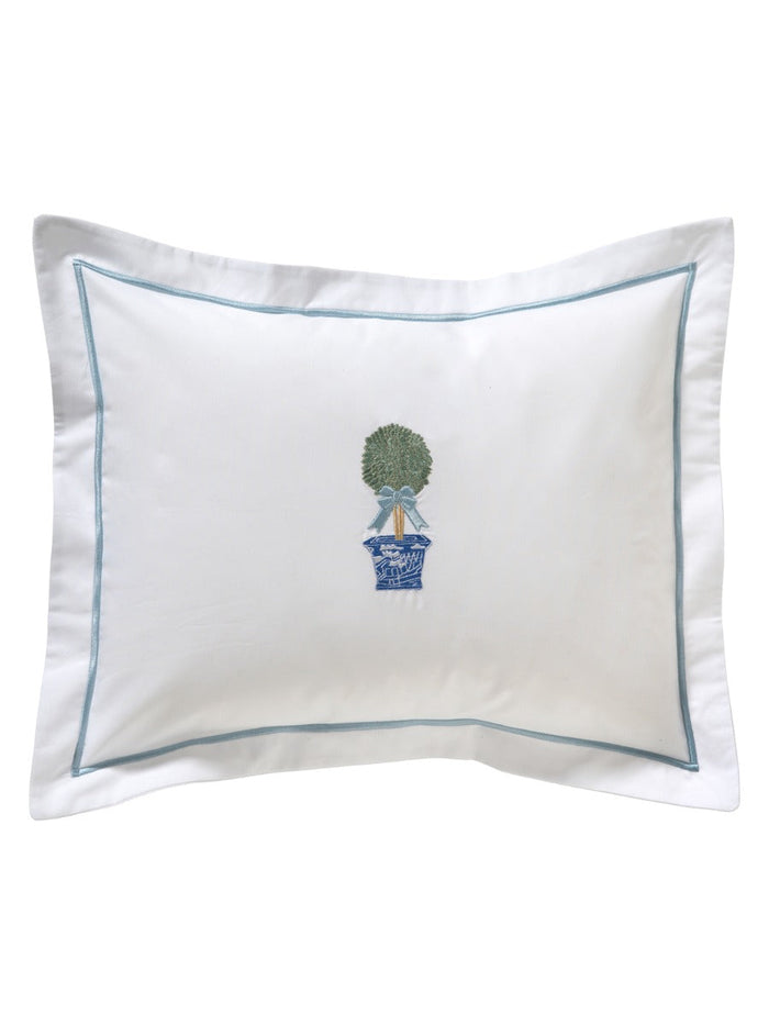 Boxwood Topiary Embroidered Boudoir Pillow Cover — embroidered textile and product presentation