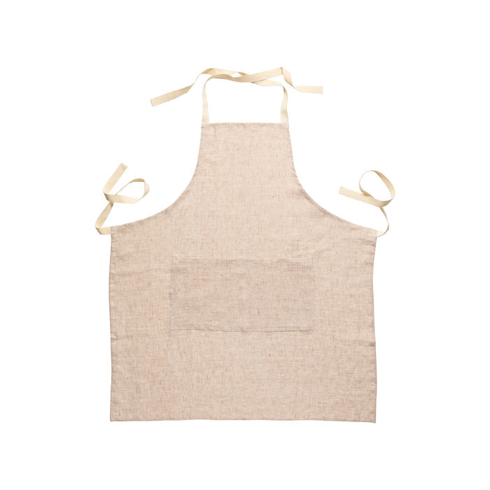 Carmela Caramel Linen Kitchen Apron — overall form and detail