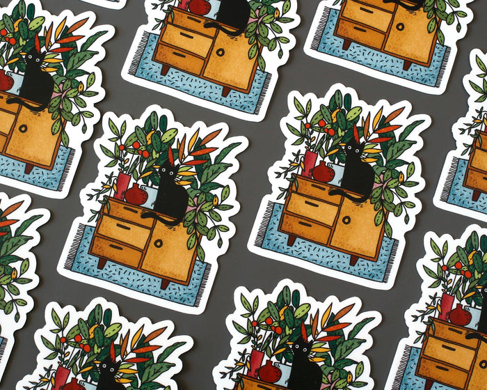 Cat in Plants Vinyl Sticker