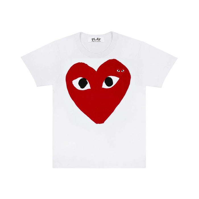 Comme Des Garcons Kids For Children Large Red Heart T-Shirt - White - AZ-T661-100-1