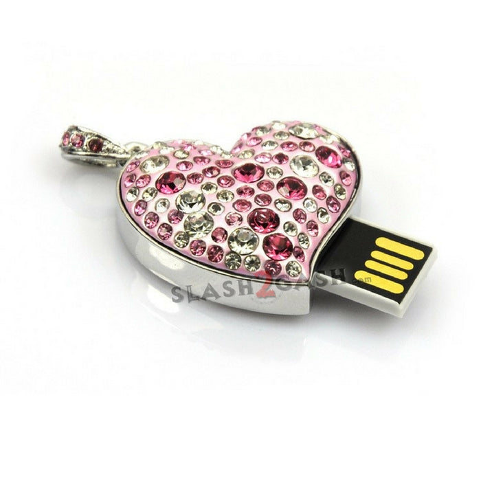 Crystal Heart LOVE Necklace USB Flash Drive 2.0 Pendant Charm 16 GB U Disk Memory Stick