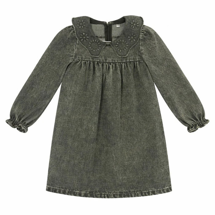 dress denim high waisted crochet collar - green wash