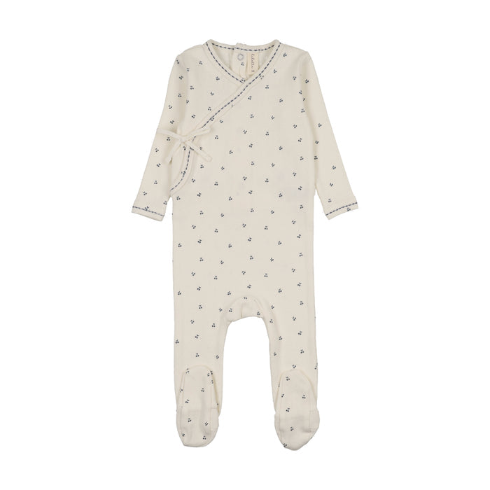 footie cherry scallop wrap - cream/blue