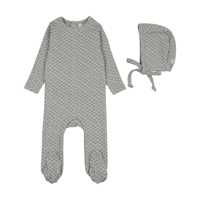 footie mini flora with bonnet - pale blue