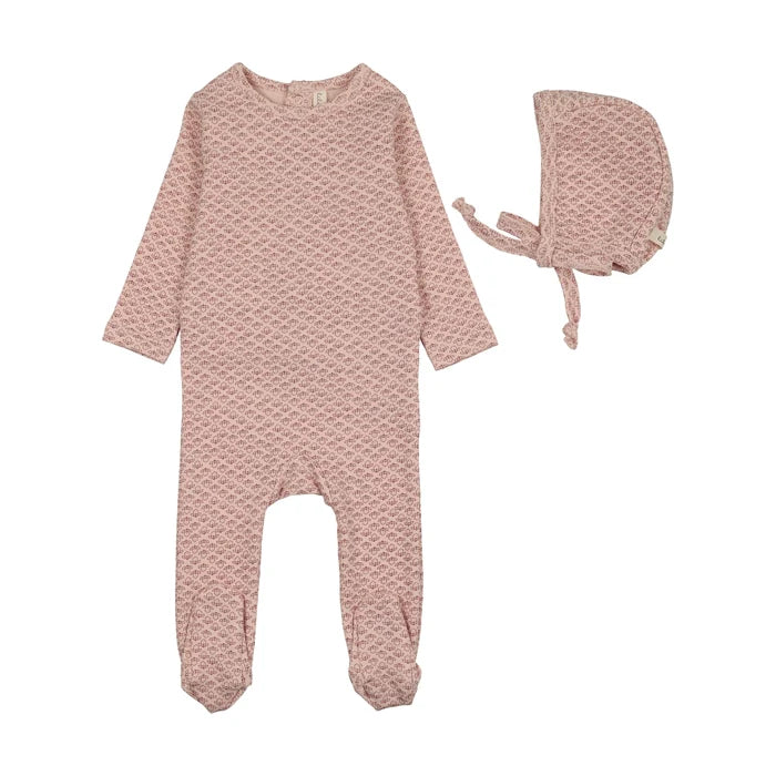 footie mini flora with bonnet - pale pink