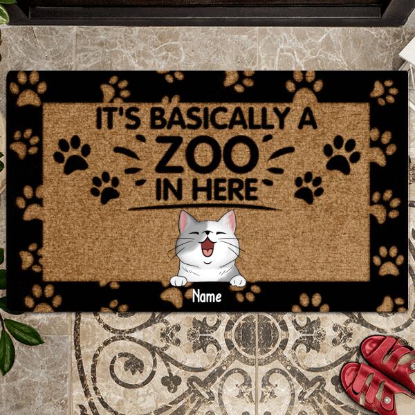 It's Basically A Zoo In Here, Pawprints Doormat, Personalized Cat Doormat, Gifts For Cat Lovers