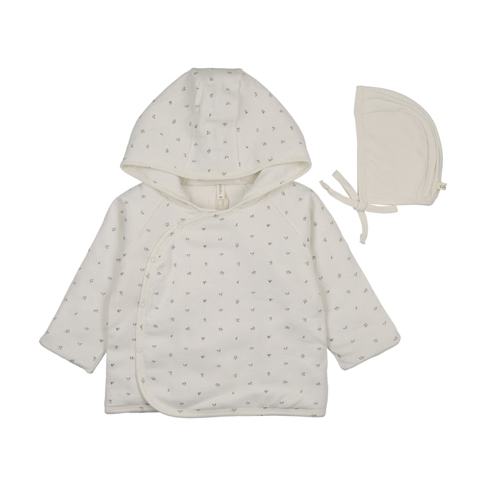 jacket bitsy floral wrap with hood - cream/oat