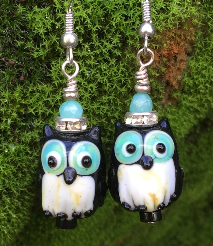 Lampwork Glass Black Owls