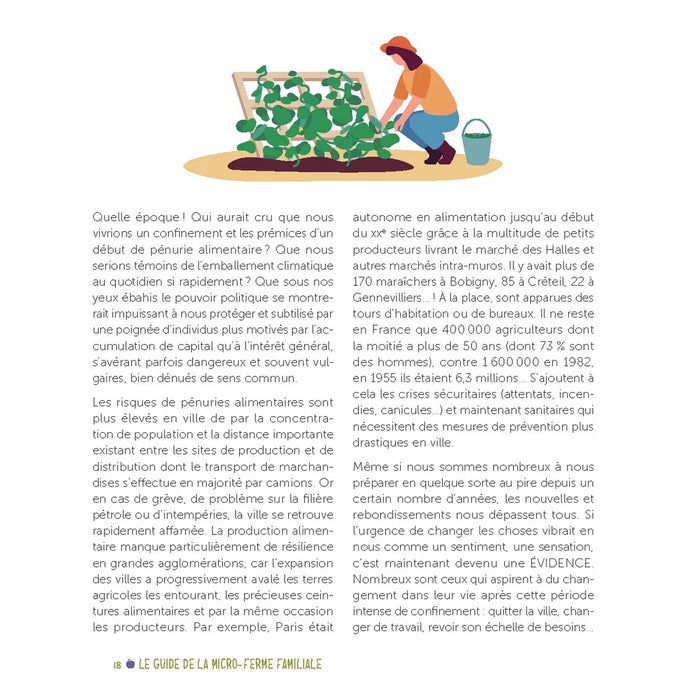 avant propos du livre
avec texte sur l'autonomie alimentaire et la pénurie, accompagné d'une illustration d'une personne jardinant.