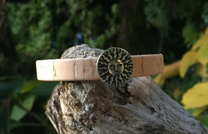 Leather Bracelet - Portuguese Cork - Peach with Sun