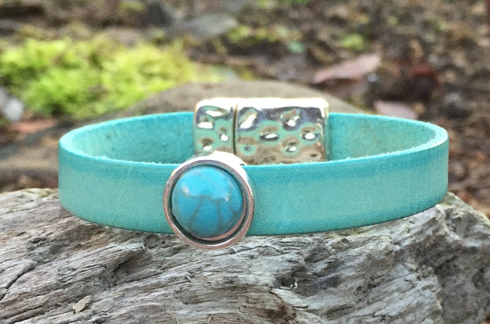 Leather Bracelet - Turquoise with Turquoise Bling