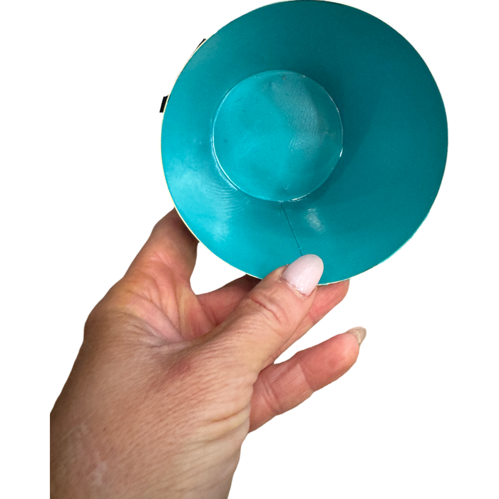 turquoise metal cachepot, 4 inch round planter, Mattie turquoise planter, small metal flower pot, colorful indoor cachepot, chic storage container, utensil holder planter, durable decorative planter, metal herb pot, pop of color home accent