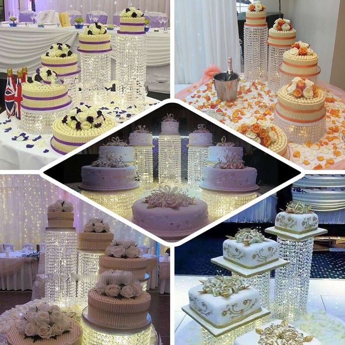 Elegant wedding cake display with sparkling decorations and floral accents.