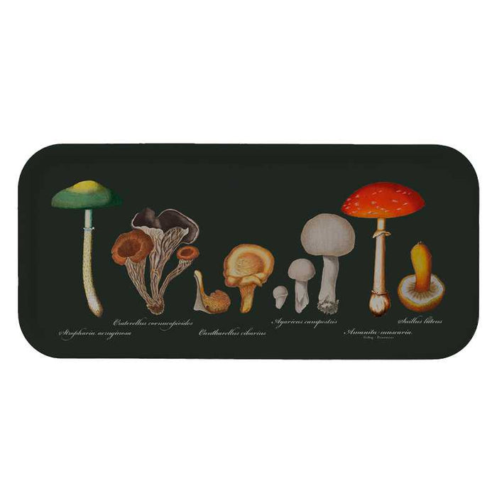 Mushroom serving tray with dark green background - 32x15-