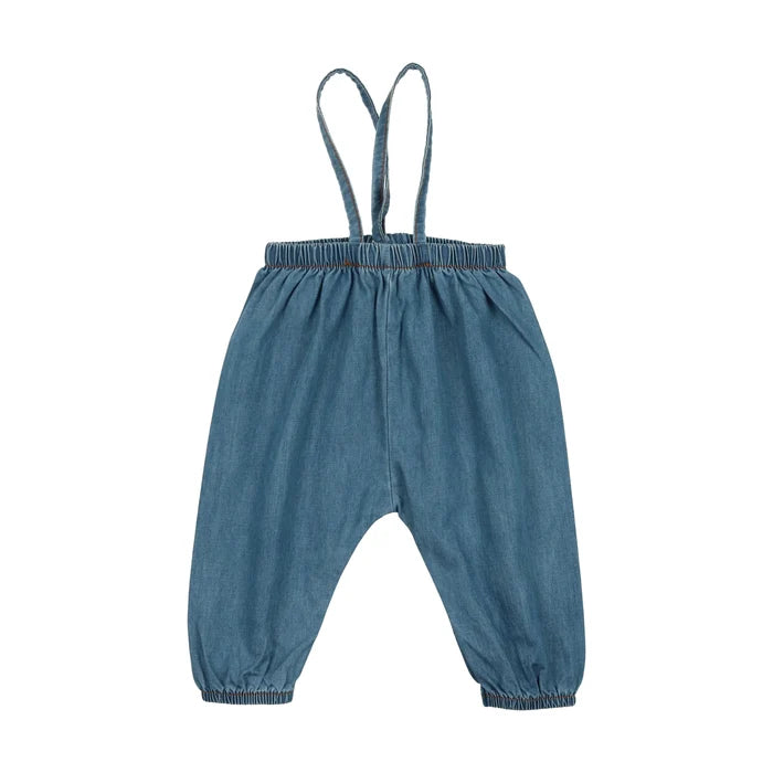 one piece bubble suspenders long - denim tencel