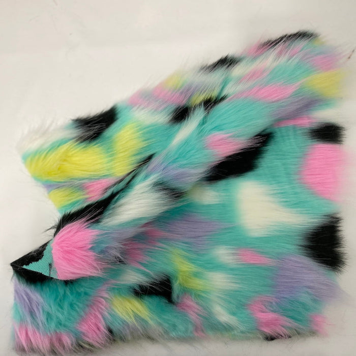 Light Blue Candyland Patchwork Faux Fur Fabric - Fashion Fabrics Los Angeles