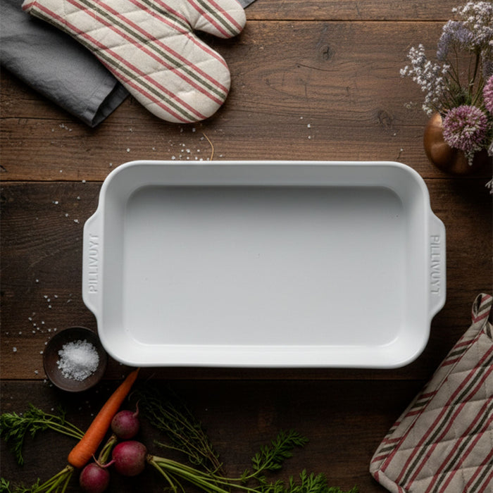 Plisse Deep Rectangular Porcelain Roasters by Pillivuyt