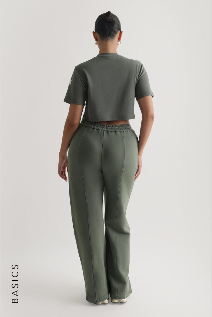 Relaxed Fit Custom-Patch Crop Top - Forest Green