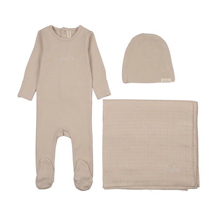 set footie take me home bebe with beanie and blanket - oat