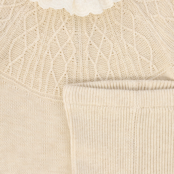 set outfit knit lace collared sweater and leggings - oatmeal