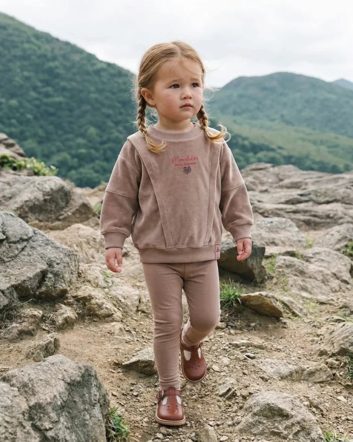 set outfit velour mon cheri sweatshirt and leggings - dried rose