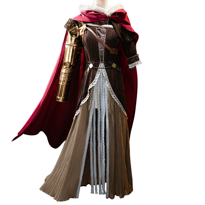 【Size XS-3XL】Dokidoki Game Cosplay Costume Brown Dress Red Cape