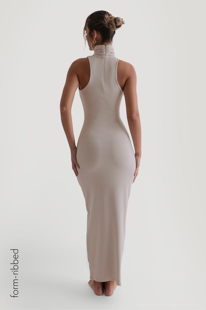 Sleeveless Turtleneck Maxi Dress - Light Oat