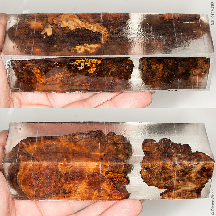 Stabilized hybrid wood box elder burl block
