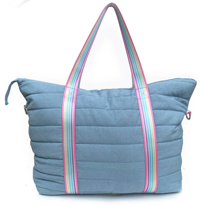 swim bag puffer camdy stripe straps - denim