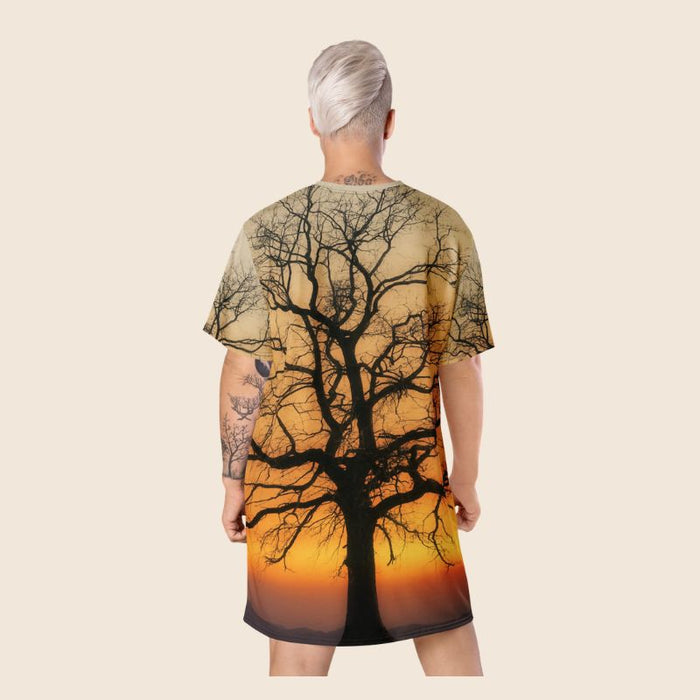 Tree Print Oversized T-Shirt Dress | Multicolour All-Over Print | Women's Casual Wear