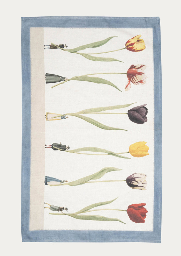 Tea towel with tulip design on a white background