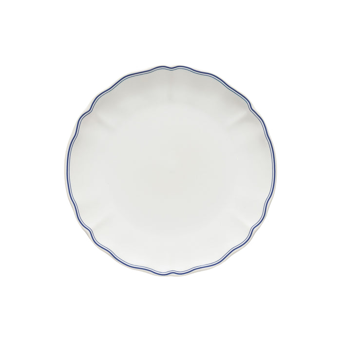 Vila White Blue-Rimmed Stoneware Dinner Plate — overall form and detail