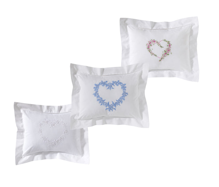 White Heart Embroidered Boudoir Pillow Cover — heart-design comparison or embroidery detail