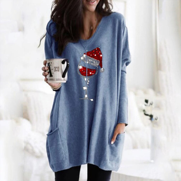 Wine & Santa Hat Sweatshirt for Women