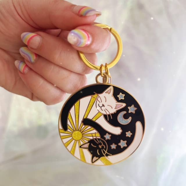 Yin Yang Cats Enamel Keychain