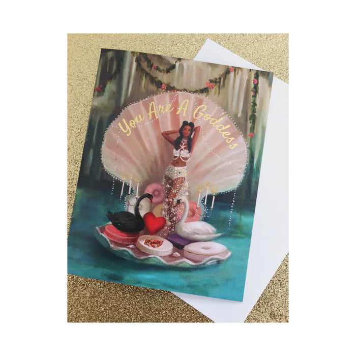 Janet Hill goddess card, empowering blank card, you are a goddess greeting card, recycled card stock card, A2 card printed in Canada, artistic affirmation card, feminist greeting card, goddess themed stationery, blank encouragement card, self love greeting card