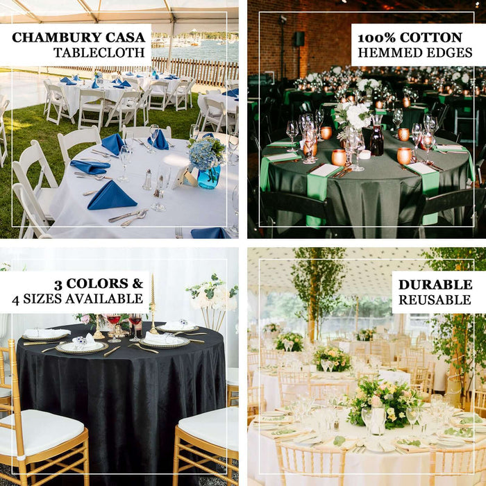 Chambury Casa tablecloth in black, green, and white, 100% cotton, durable and reusable.