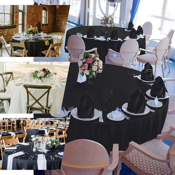 Elegant dining setups with floral centerpieces and table settings for events.