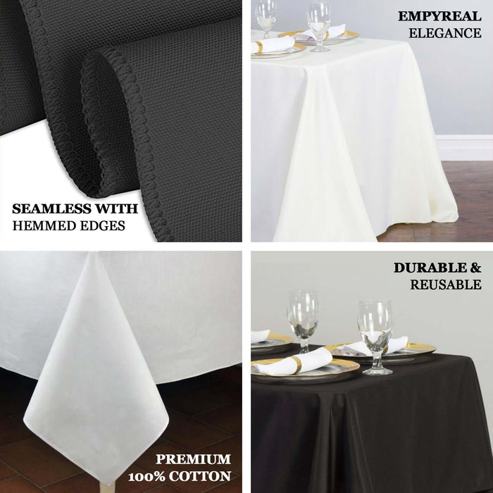Black and white tablecloths showcasing seamless edges and premium cotton material.