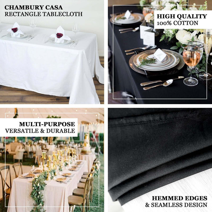 Chambury Casa rectangle tablecloth in white and black, 100% cotton, versatile design.