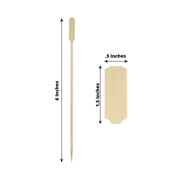 Wooden skewers, 6 inches long, 0.5 inches wide, with a 1.5-inch head.