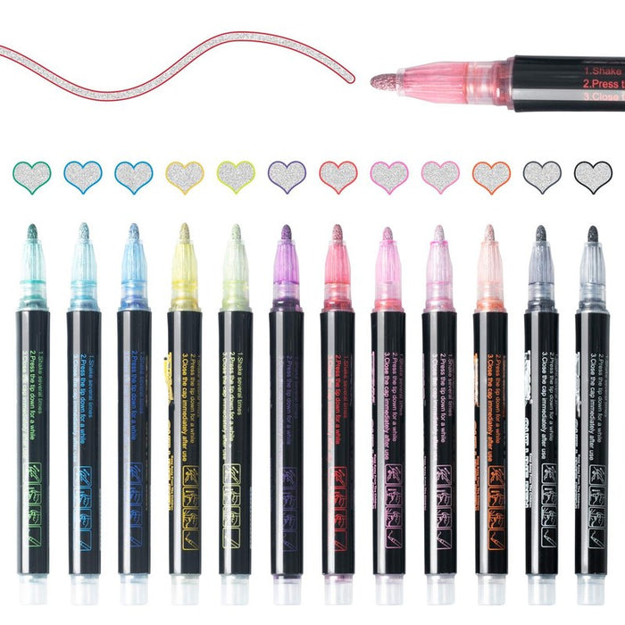 12 Colors Self-Outline Metallic Markers